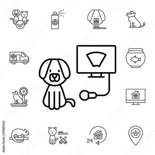 Ultrasound, dog, veterinary flat vector icon in petshop pack