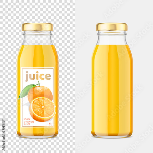 Orange juice mockup bottles. Vector Illustration.