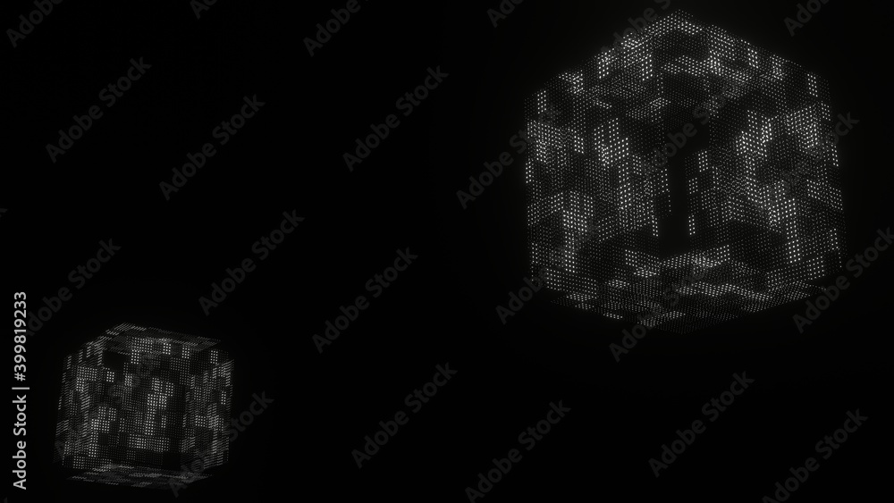Abstract illustration of white glowing pattern element in black background Abstract illustration of white glowing pattern element in black background