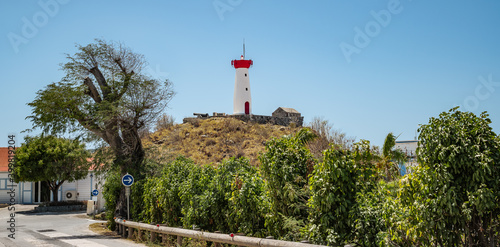 Fototapeta Naklejka Na Ścianę i Meble -  Lighthouse on the hill at the harbor of Gustavia in St Barts (Saint Barthelemy).