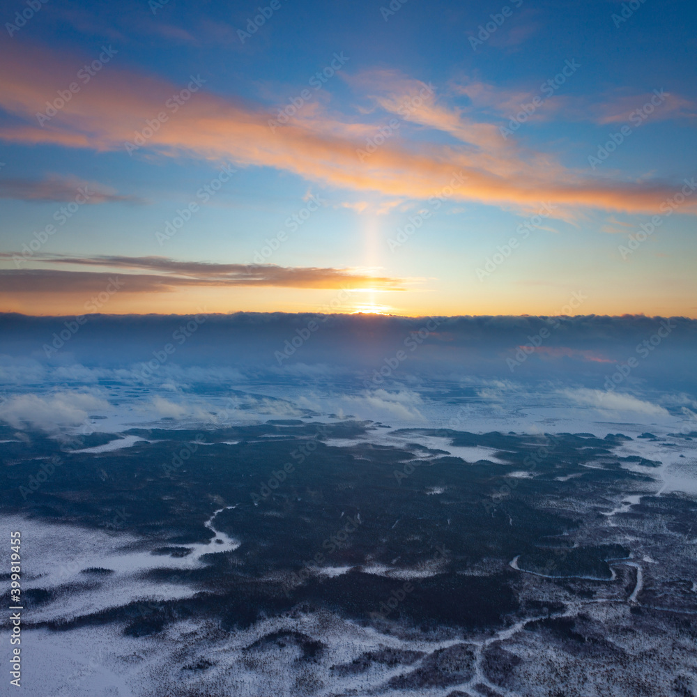 View from above tundra in winter View from above tundra in winter