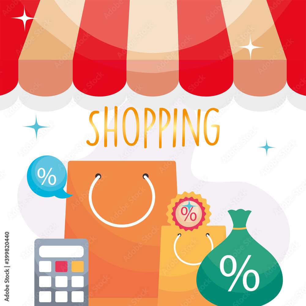 shopping bags and calculator vector design