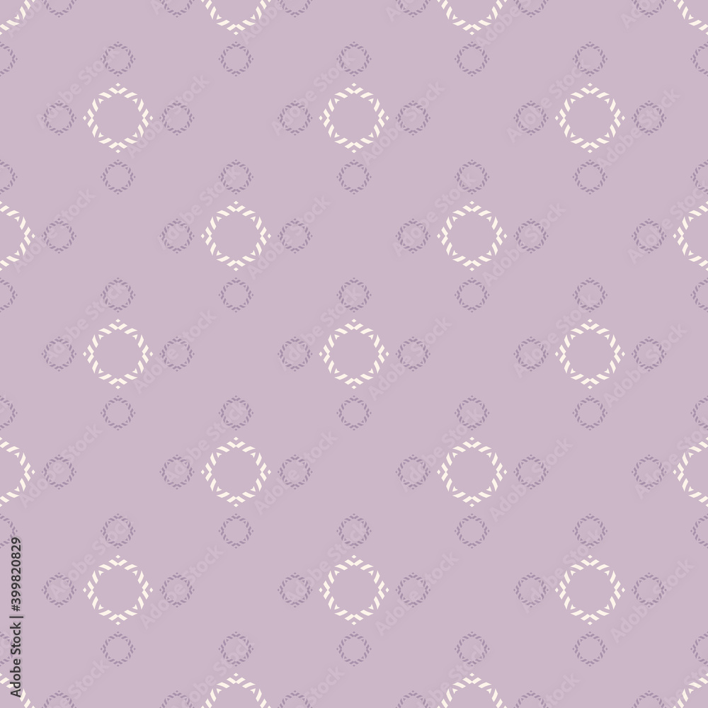 Vector ornamental seamless pattern. Elegant lilac geometric ornament texture with small flower silhouettes, diamonds. Subtle minimal abstract floral background. Repeat design for decor, linen, fabric