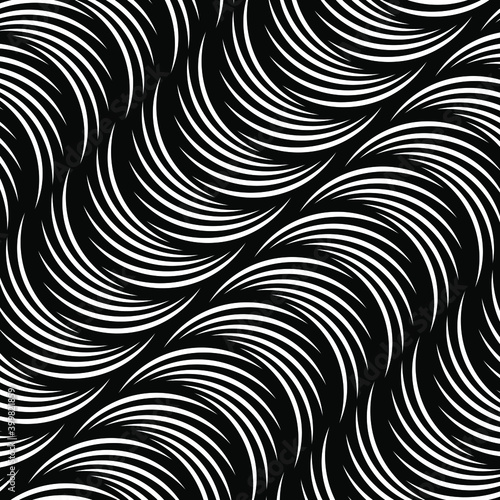 Abstract pattern with curvy stripes. Optical art. Digital image with psychedelic stripes. Vector illustration. Ideal for prints, abstract background, posters, tattoo and web design