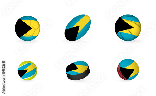 Free Download Sports equipment with flag of The Bahamas. Sports icon set. - GFXLoad