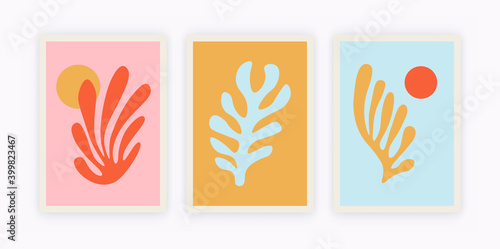 Contemporary Matisse inspired poster set. Abstract organic shapes, creative art, hand drawn collage set. Vector illustration