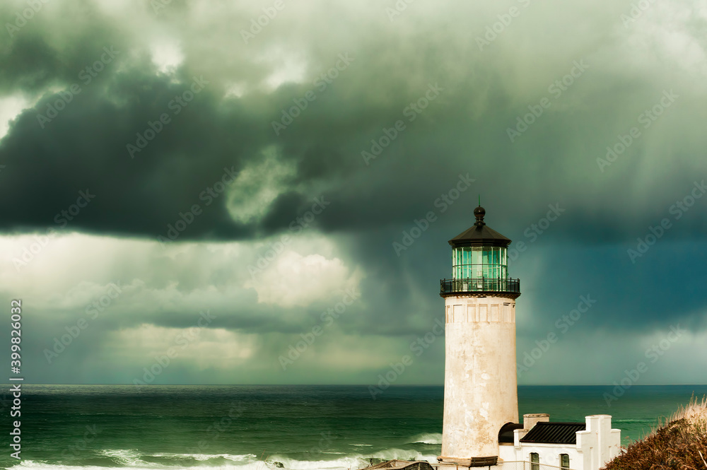 North Head Lighthouse under stormy skies
