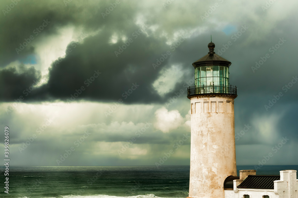 North Head Lighthouse under stormy skies