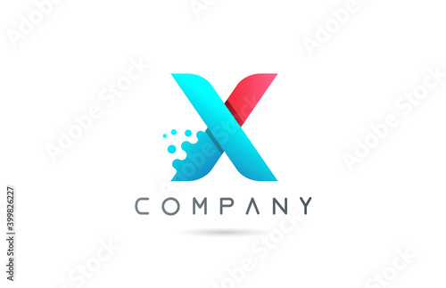 X pink blue letter logo icon with bubble shapes. Creative alphabet design for company and business