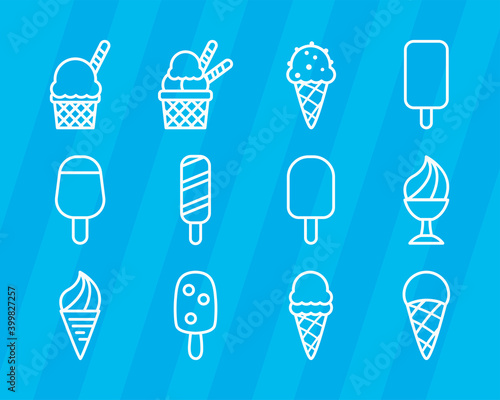 ice cream line style icons bundle vector design