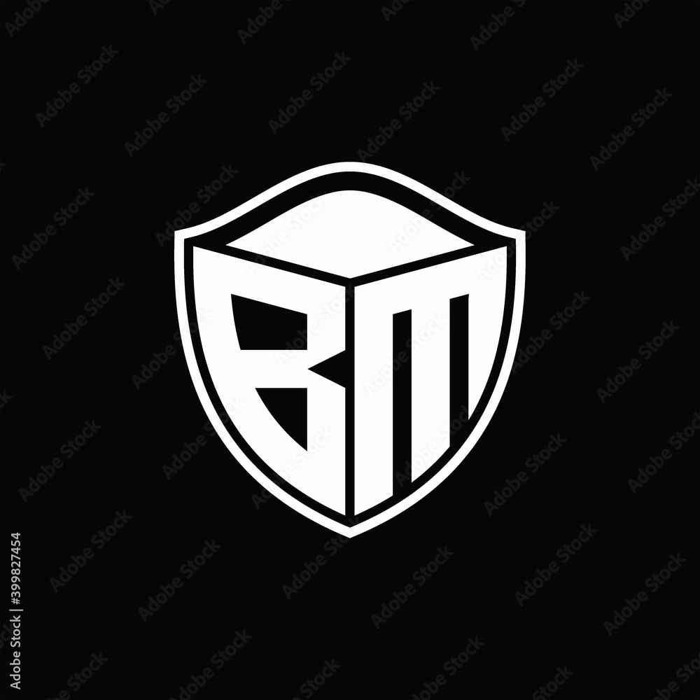 BM Logo monogram shield shape with outline rounded design template ...
