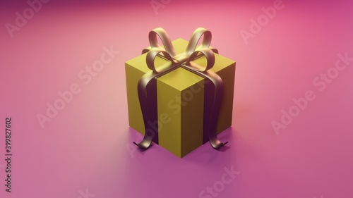 3D rendering illustration of a beautiful yellow color New Year festival gift box On a purple tone background © Nattapat