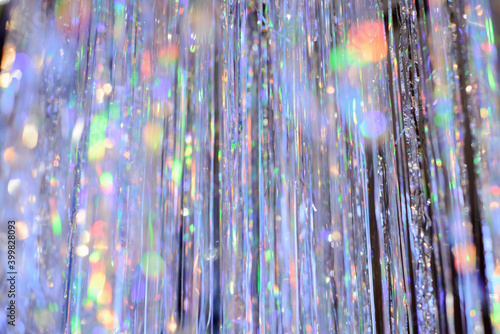 Silver streamers with sparkling glitter	