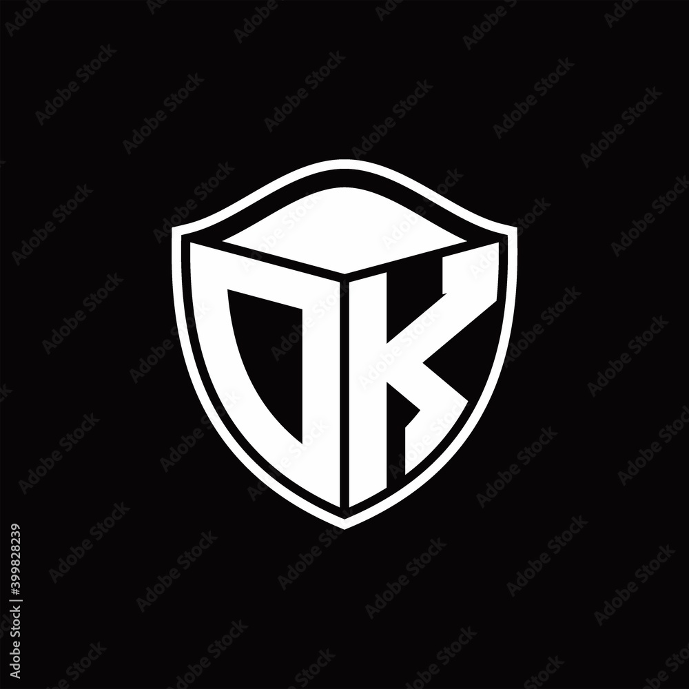 DK Logo monogram shield shape with outline rounded design template DK Logo monogram shield shape with outline rounded design template