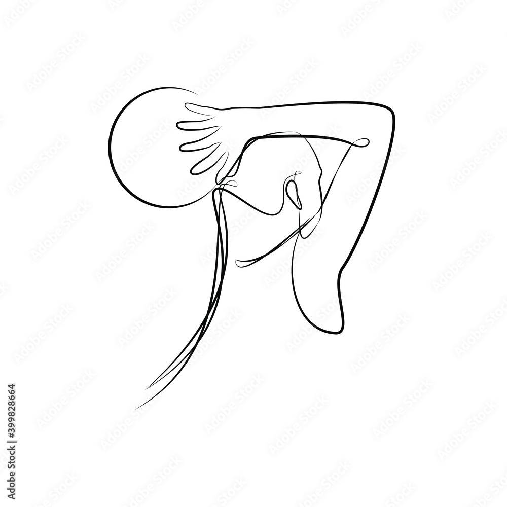 Girl with basketball in one line. Black line vector illustration on white background Girl with basketball in one line. Black line vector illustration on white background