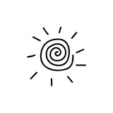 Spiral sun sign. Icon black and white vector illustration isolated doodle. Single esoteric symbol hand drawn