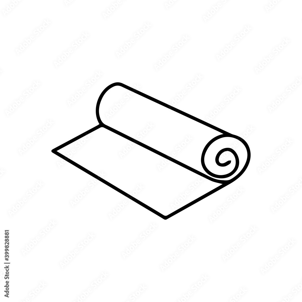 Yoga mat. Black and white rolled mattress for fitness exercises, stretching, meditation, sports, aerobics rug. Vector isolated doodle illustration icon element Yoga mat. Black and white rolled mattress for fitness exercises, stretching, meditation, sports, aerobics rug. Vector isolated doodle illustration icon element