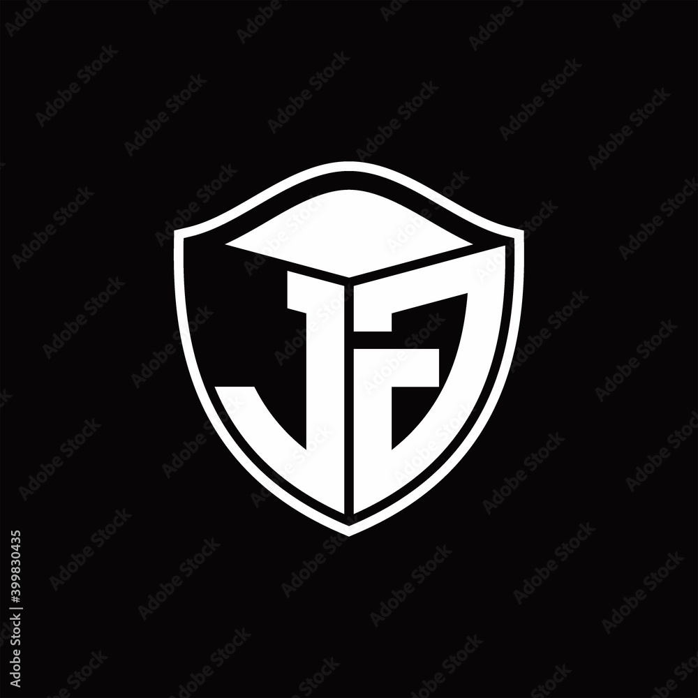 Jg Logo Monogram Shield Shape With Outline Rounded Design Template 