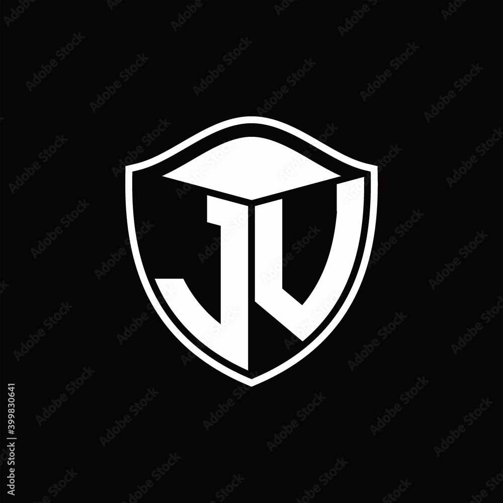 JU Logo monogram shield shape with outline rounded design template JU Logo monogram shield shape with outline rounded design template