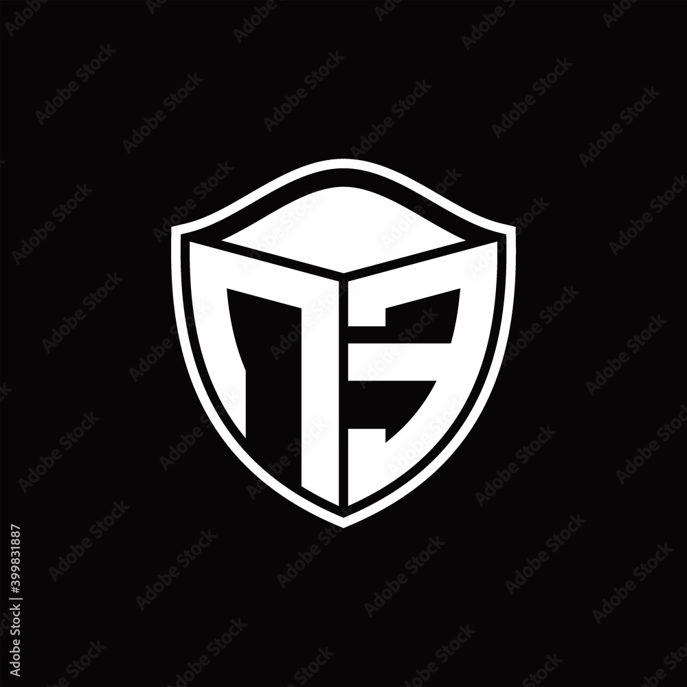 NE Logo monogram shield shape with outline rounded design template NE Logo monogram shield shape with outline rounded design template