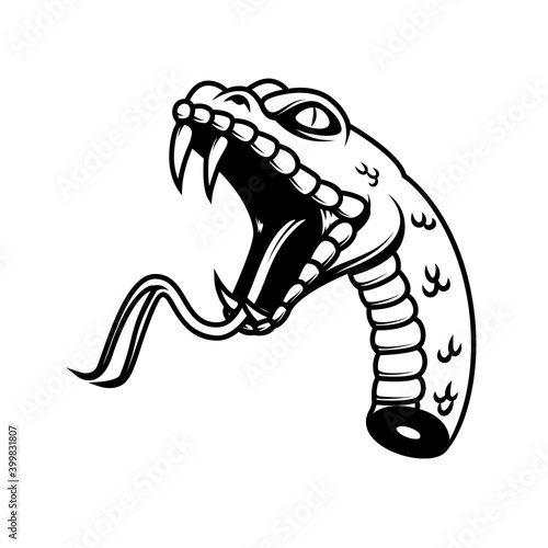 Illustration of Severed head of a snake isolated on white. Design element for logo, label, sign, emblem, poster, t shirt. Vector illustration