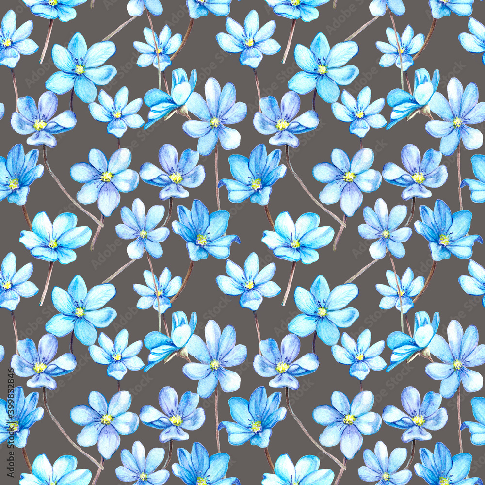 pattern blue anemones on brown background pattern blue anemones on brown background