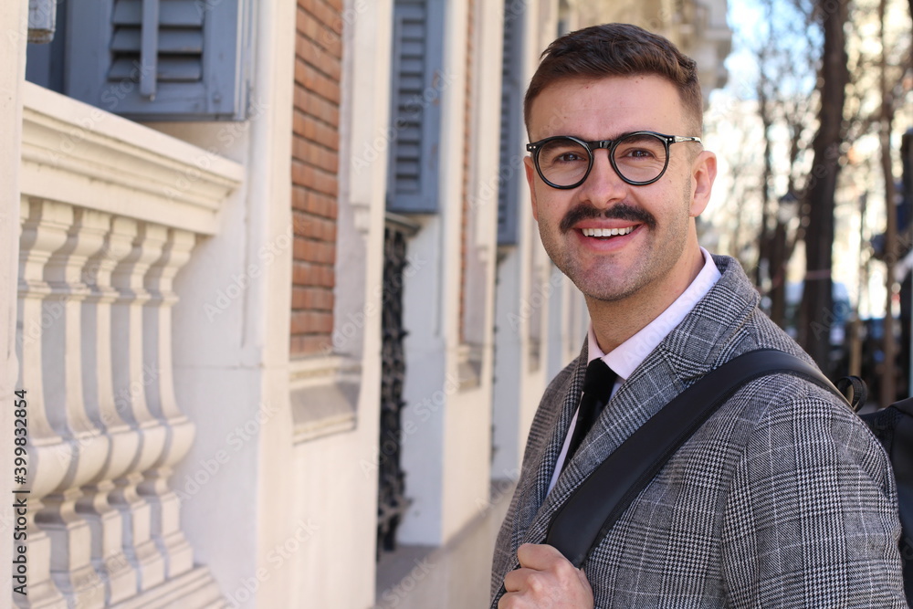 Fashionable businessman with traditional mustache Fashionable businessman with traditional mustache