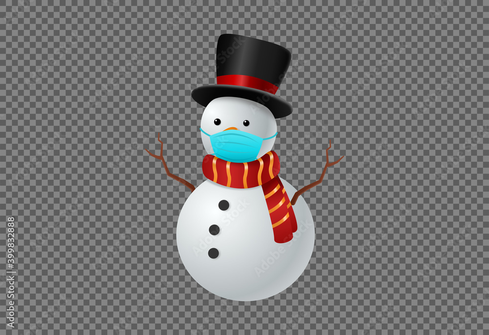 Snowman wearing  medical  face mask ,hat and scarf isolate on png or transparent  background, Christmas  during Covid-19 pandemic concept graphic resources  for  ,New  Year, Birthdays, vector
