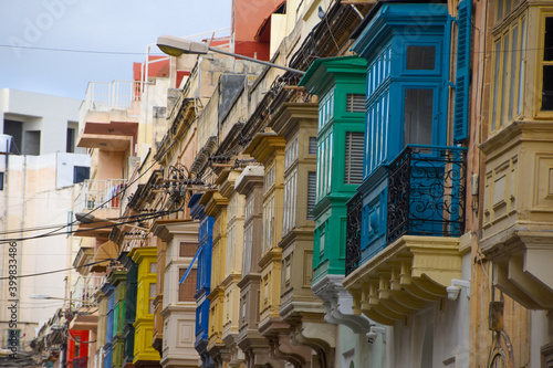 Traditional colorful balconies, Valletta old town, Malta © lucazzitto