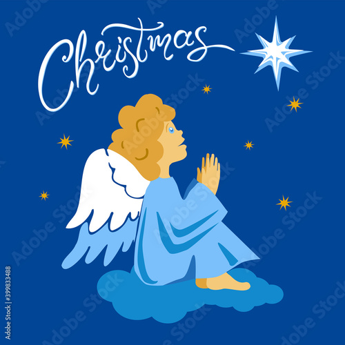 Angel and Christmas Star in the Night Sky