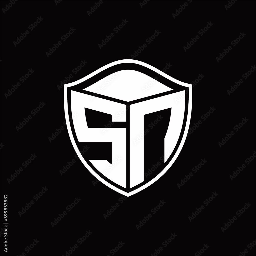 SN Logo monogram shield shape with outline rounded design template SN Logo monogram shield shape with outline rounded design template
