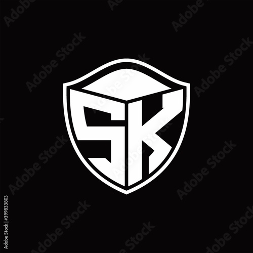 Free Download SK Logo monogram shield shape with outline rounded design template - GFXLoad