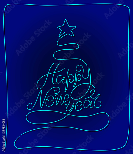 Christmas Fir Tree with Happy New Year Lettering