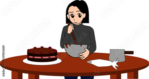 ケーキを作る女性　セミロング