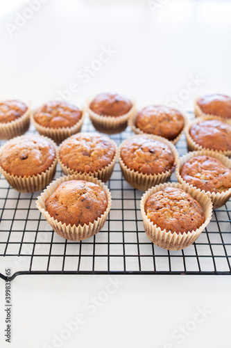 Fresh Baked Banana Muffins on Cooling Rack