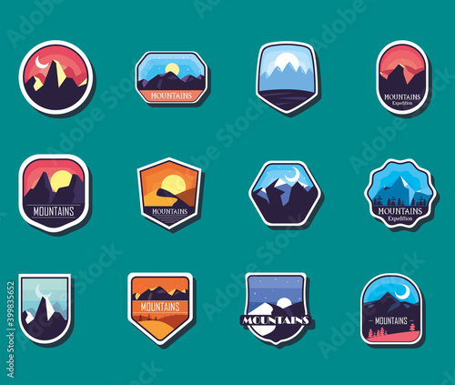 mountains landscapes labels symbol set vector design