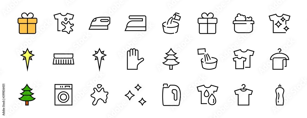 Simple set of washing related vector line Icons. Contains icons such as washing machine, powder, laundry, dirty t-shirt and much more. On a white background, editable stroke. 48x48 pixels perfect Simple set of washing related vector line Icons. Contains icons such as washing machine, powder, laundry, dirty t-shirt and much more. On a white background, editable stroke. 48x48 pixels perfect