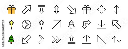 Set of line arrows, directions, arrows, contains icons such as pause, continuation, directly, to the right, Editable stroke. 480x480, On a white background, Vector illustration