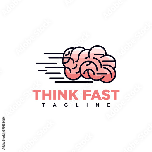 Brain logo, with think fast concept design vector template