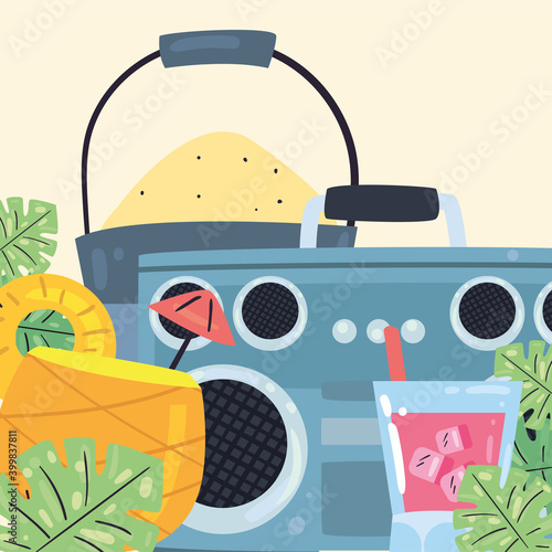 Summer recorder pineapple cocktail and sand bucket vector design