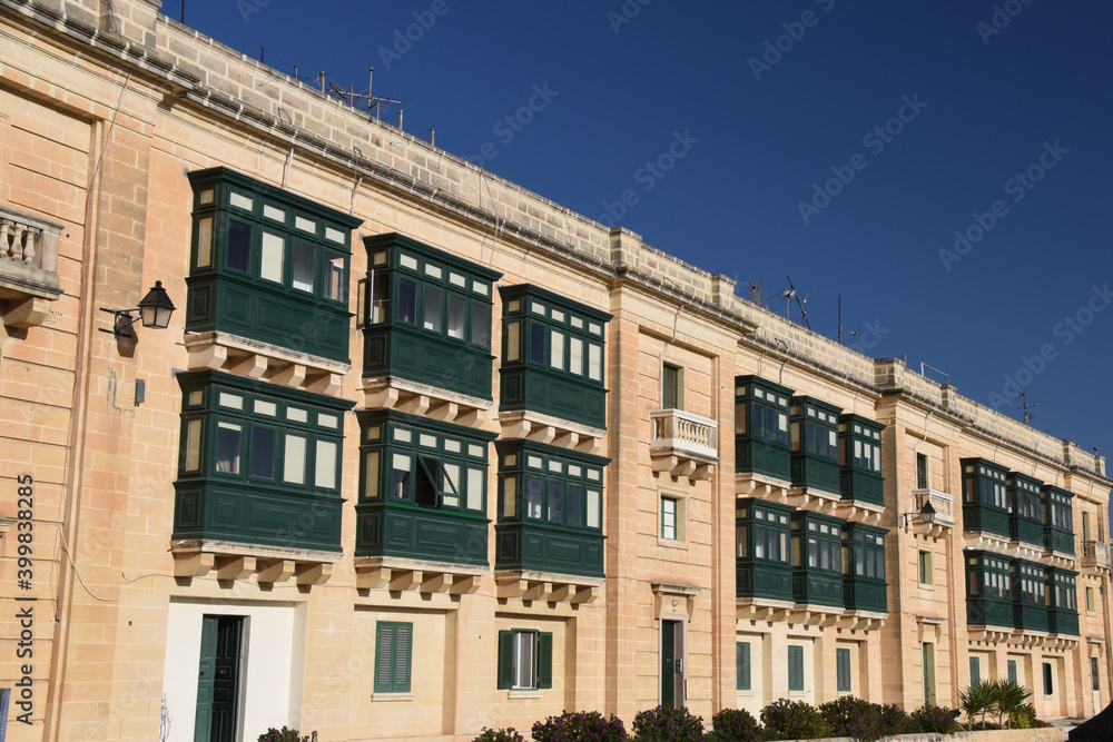 Traditional colorful balconies, Valletta old town, Malta
