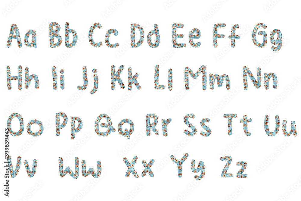 An alphabet of watercolour-drawn letters. flowers and leaves are drawn in each letter. An alphabet of watercolour-drawn letters. flowers and leaves are drawn in each letter.
