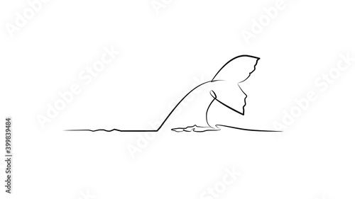 Whale tail over water in one line. Black line vector illustration on white background