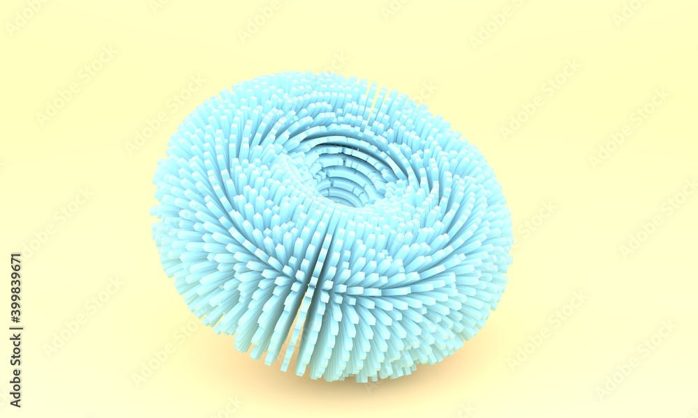 abstract figure of light blue color on a yellow background, torus, 3d abstract figure of light blue color on a yellow background, torus, 3d
