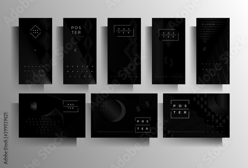 Cover for a banner, poster, flyer, brochure, card, folder a set of templates of different formats. Geometric strict vector design in black colors.