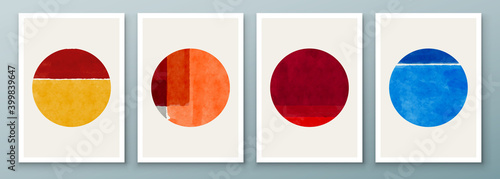 Set of Abstract Hand Painted Circle for Wall Decoration, Postcard, Social Media Banner Background. Modern Abstract Painting Artwork. Vector Pattern