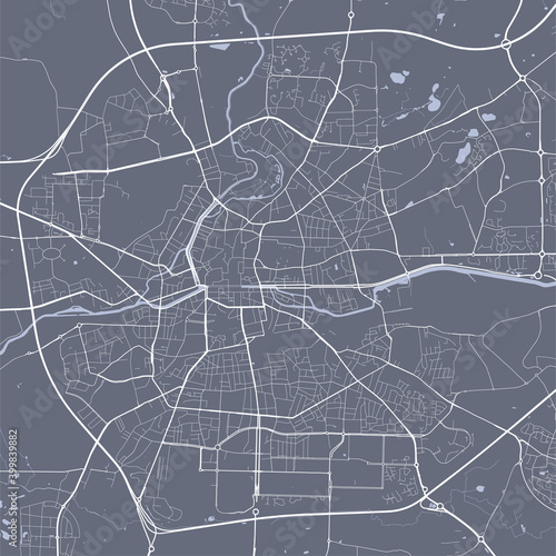 Detailed map of Rennes city, linear print map. Cityscape panorama.