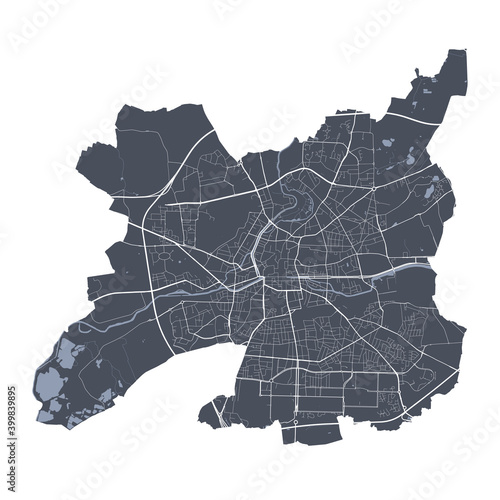 Rennes map. Detailed map of Rennes city poster with streets. Cityscape vector.