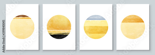 Set of Abstract Hand Painted Circle for Wall Decoration, Postcard, Social Media Banner Background. Modern Abstract Painting Artwork. Vector Pattern