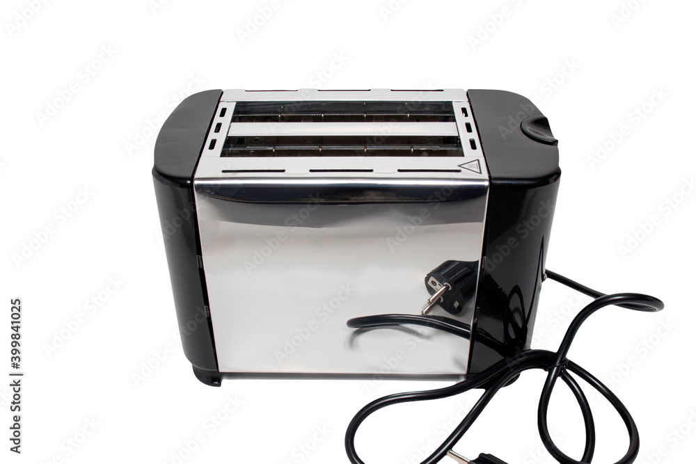 Modern metal toaster insulated on a white background, kitchen appliances Modern metal toaster insulated on a white background, kitchen appliances